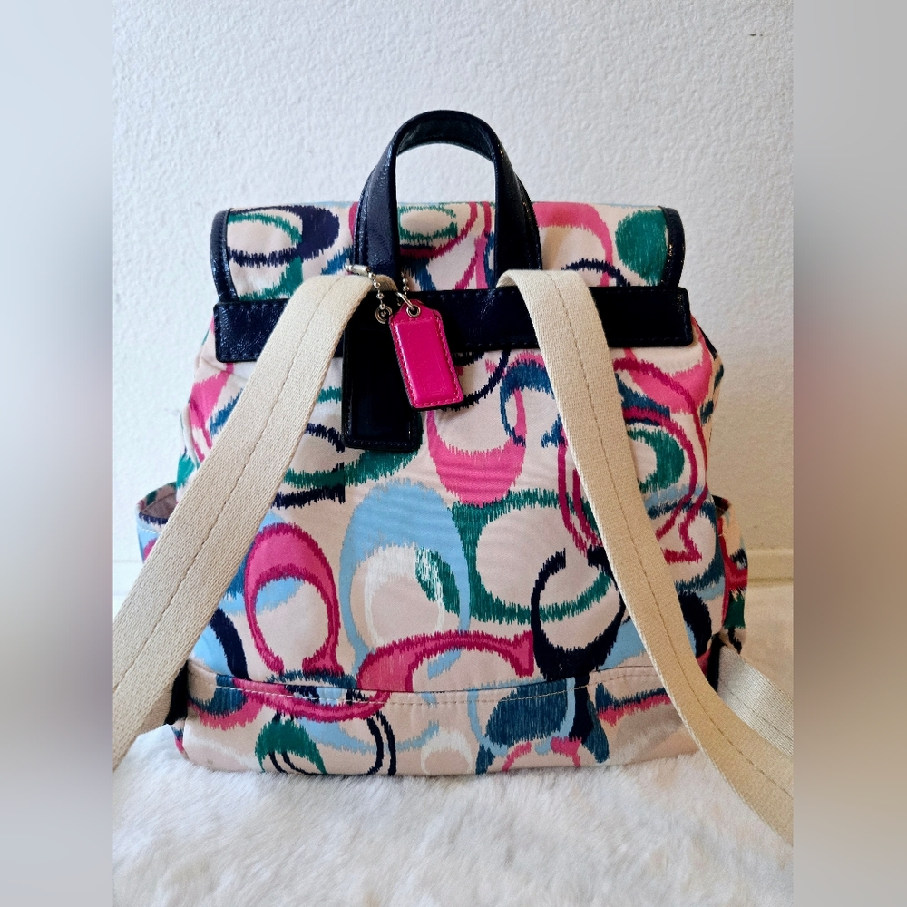 Coach Ikat Scribble Multicolor Signature Backpack Navy Trim - Picture 3 of 11